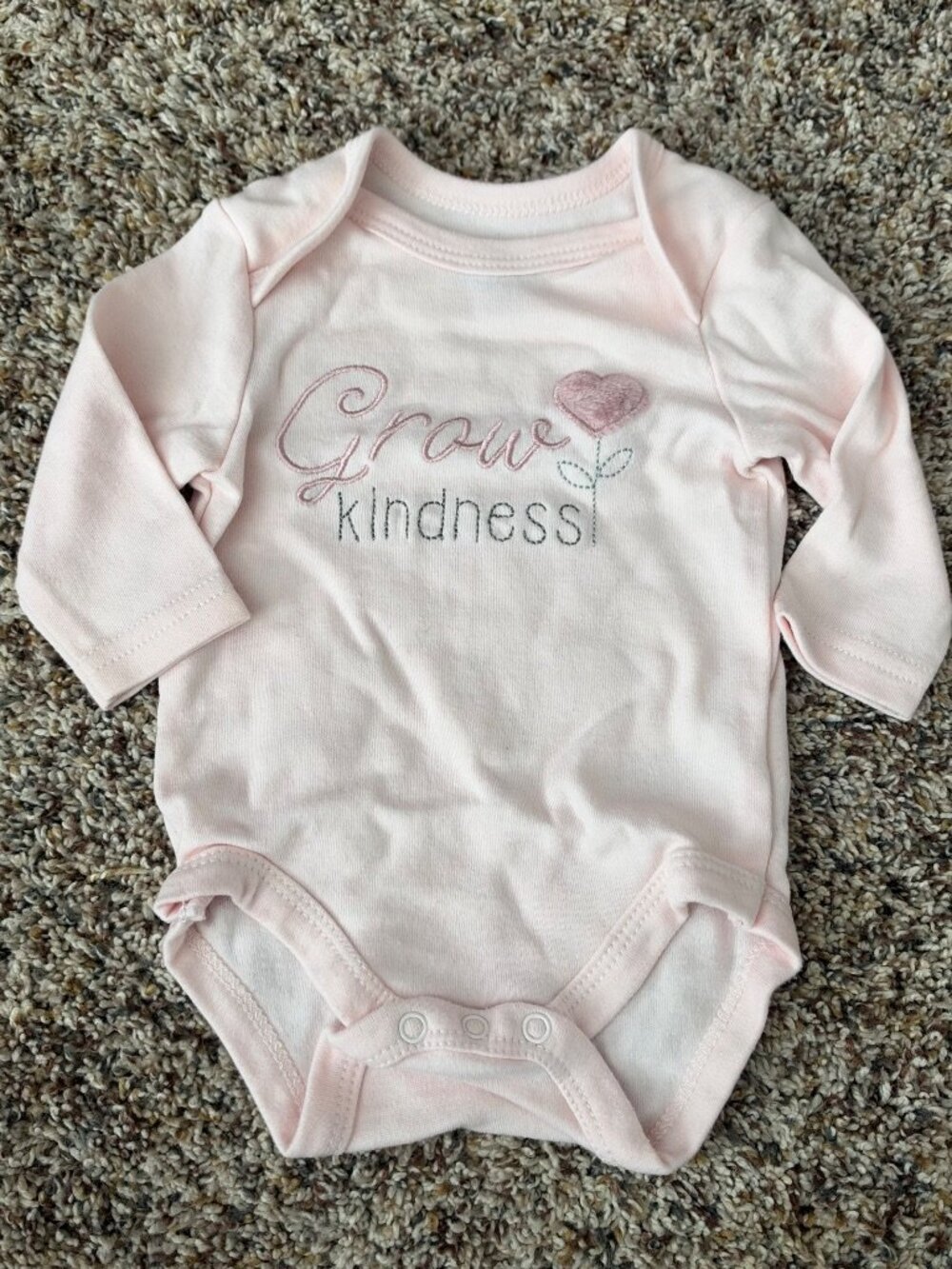 bon bébé Baby Bodysuit 0-3 Months Light Pink Grow Kindness Embroidered Pastel